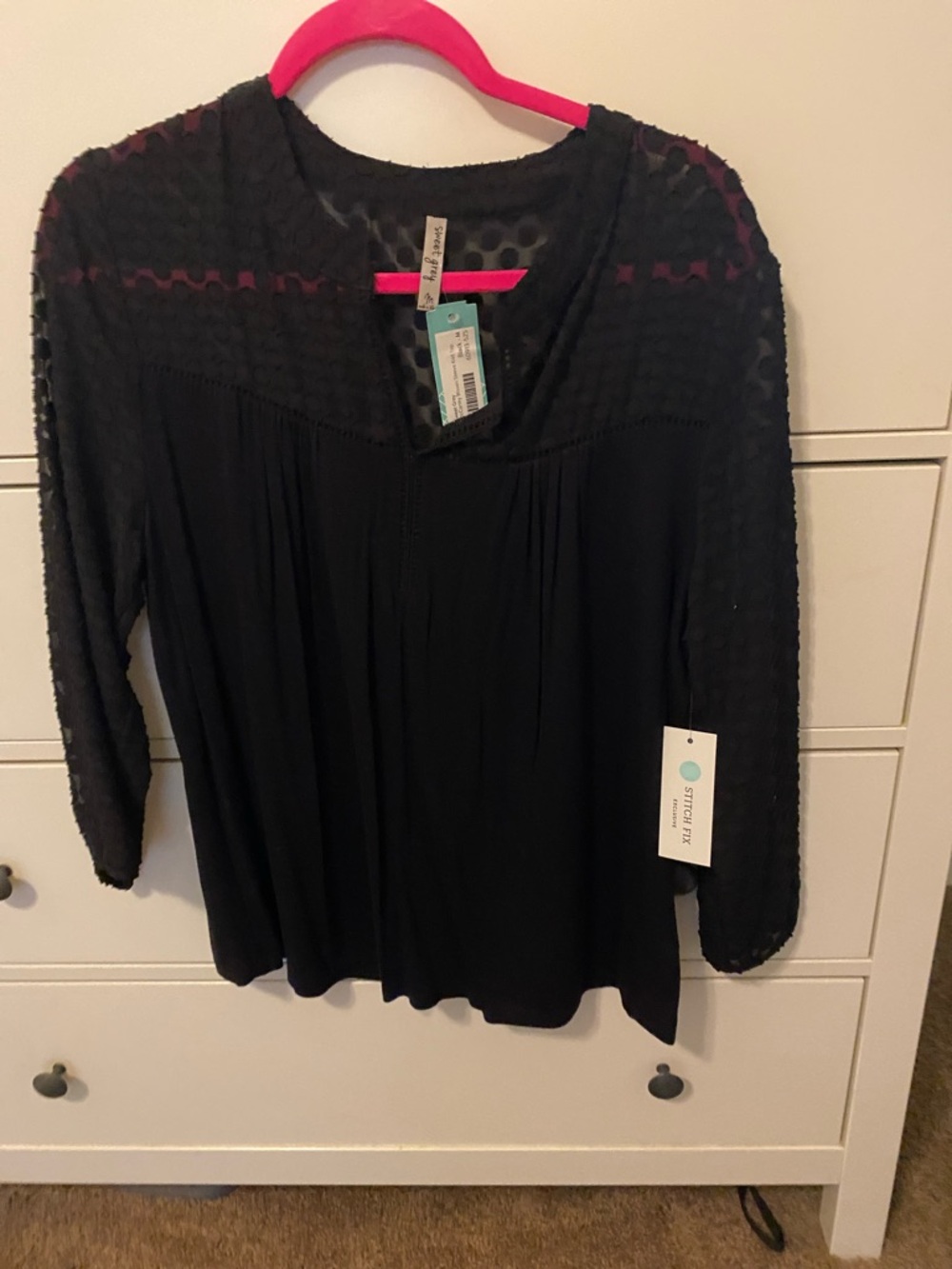 Stitch Fix Black Long-Sleeve Textured Yoke Top